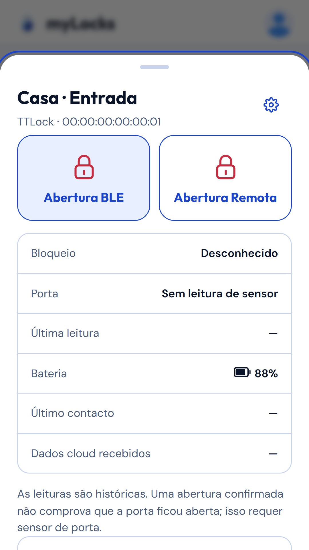 Detalhe de uma fechadura na aplicação myLocks