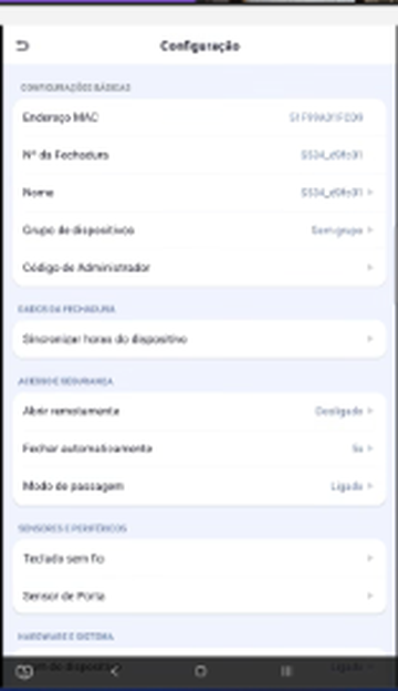 Configurações da fechadura